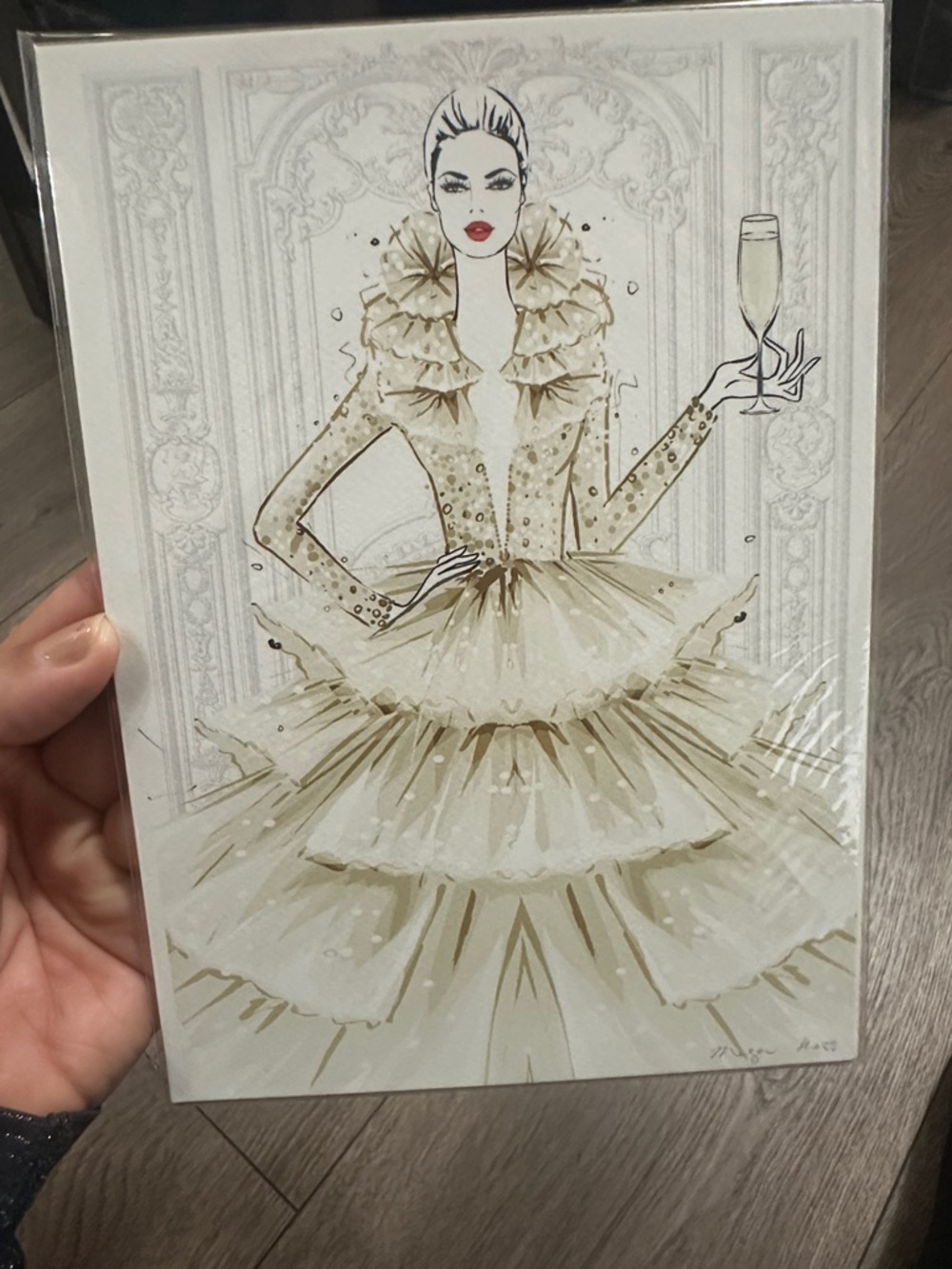 Set of 2 Fashion Illustration Prints - Pink & Gold Gowns